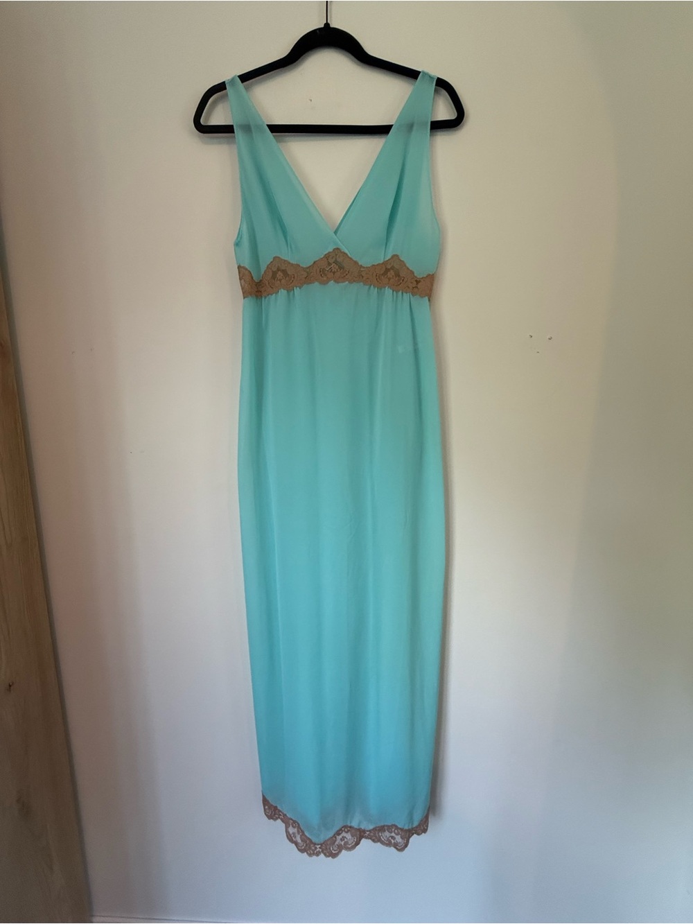 Vintage Emilio Pucci Aqua Nightgown and Robe Set with Tan Lace - Picture 11 of 16